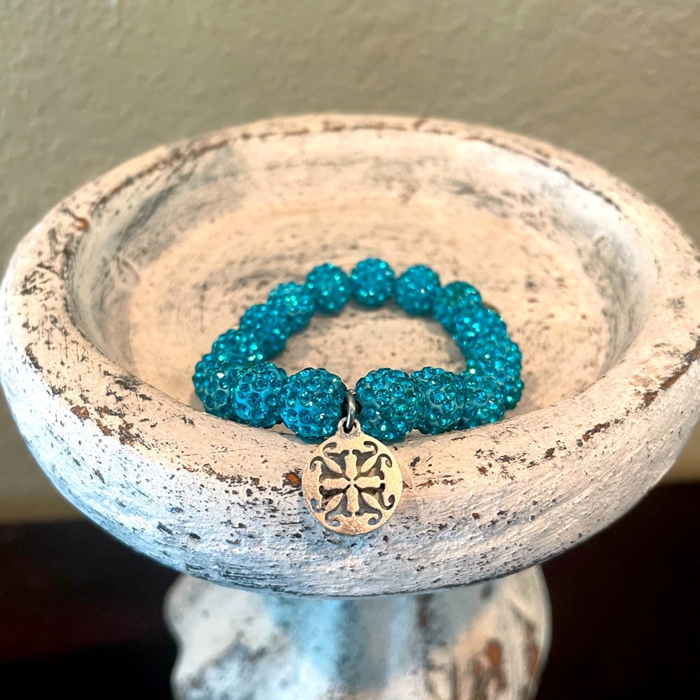 Rustic Cuff Turquoise Sparkle Beaded Bracelet